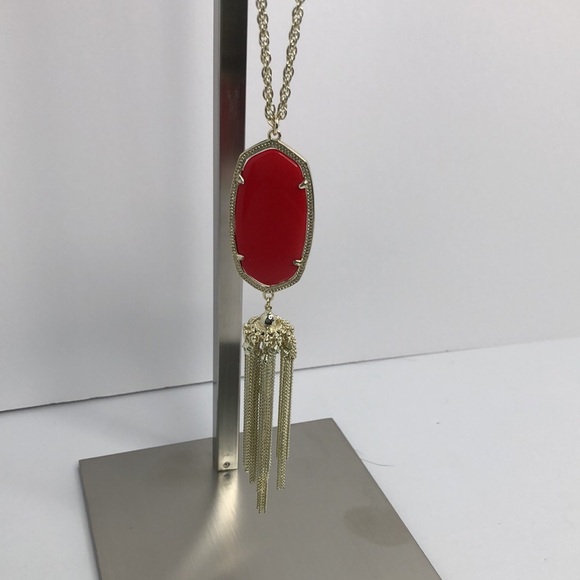Kendra Scott Rayne Long Tassel Necklace Bright Reddish Orange Faceted Stone - Picture 5 of 8